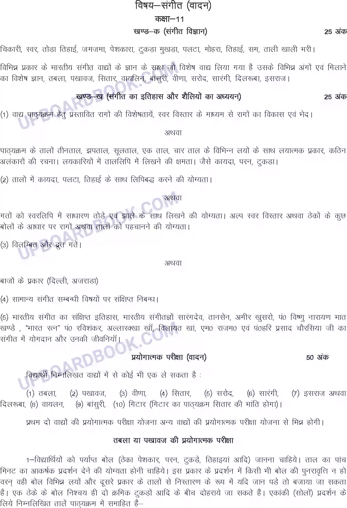 UP Board Syllabus for Class 11 Sangeet [vadan] Image 1